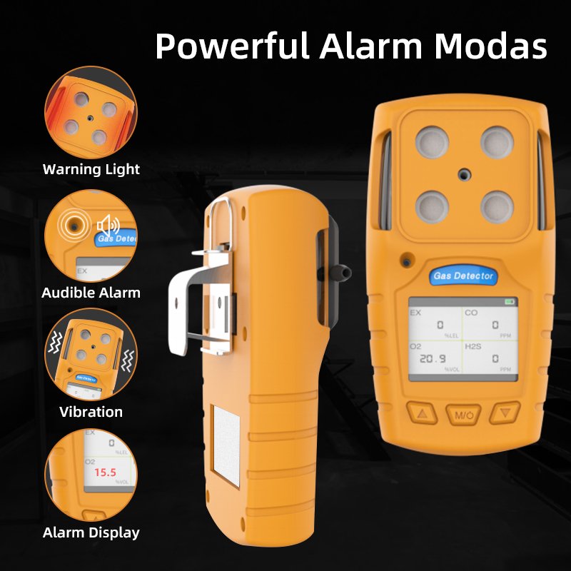 LED Digital Display Rechargeable Multi Gas Detector Yellow Oem and Odm Co2 Detector Portable Multi 4 in 1 1 Years Exib IIB Gb