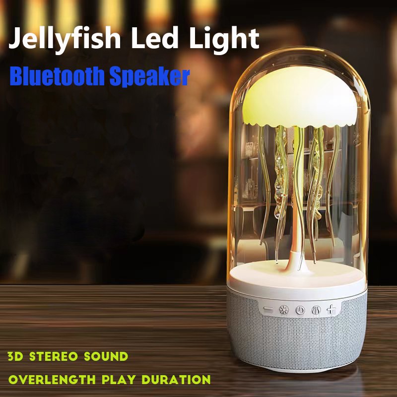 New White Noise LED Jellyfish Aquarium Night Light 7-Color Changing with 4 Light Mode Jellyfish Lamp Bluetooth Speaker
