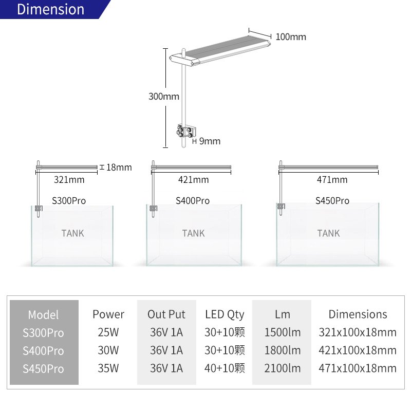 WEEK AQUA S series RGB full spectrum 10w fish tank light clip on aquarium tank aquarium lamp for 20cm small tank