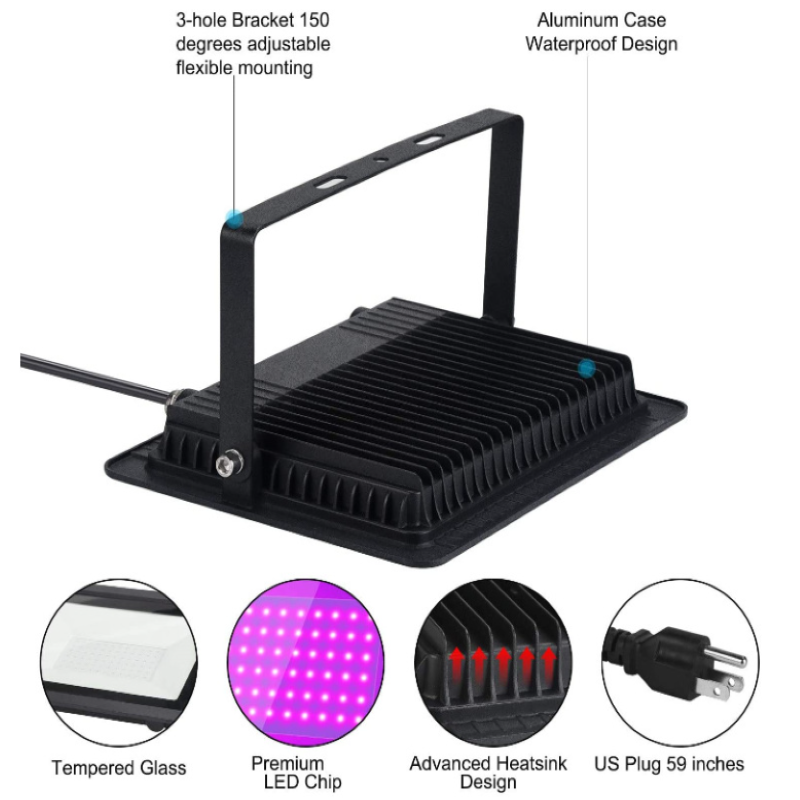 100W 200W IP66 LED UV Floodlight Perfect for Neon Glow Black light Party Stage Lighting Fishing Aquarium DJ Disco Club Light