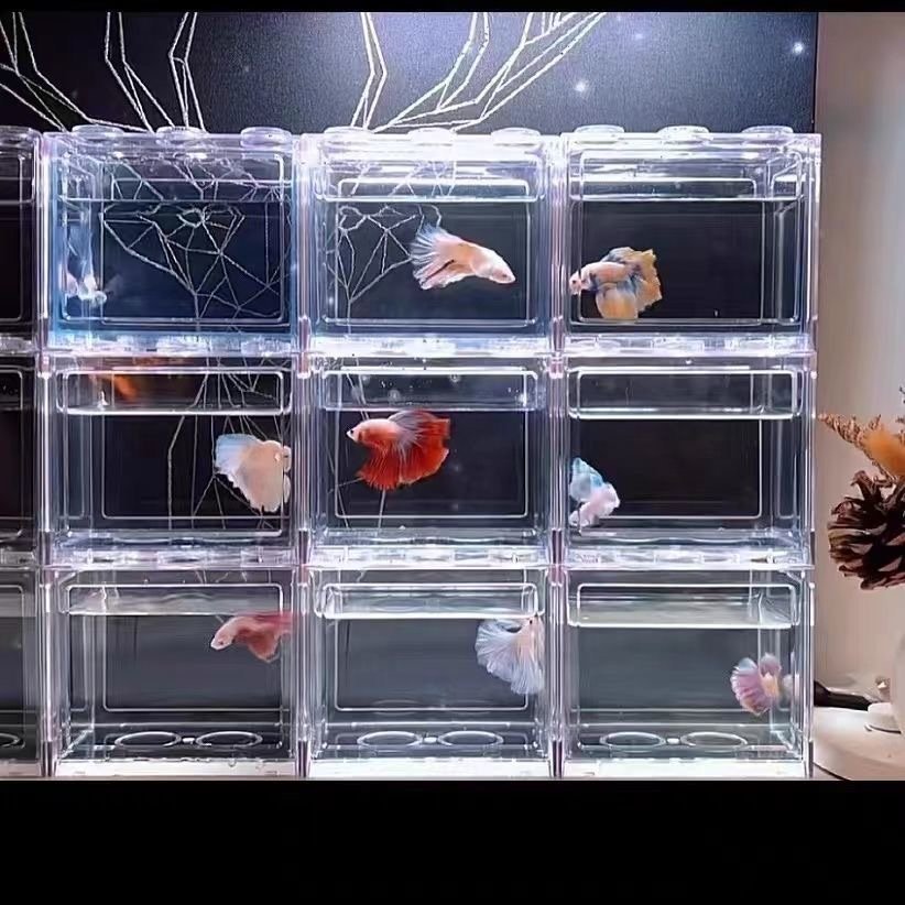 Mini small desktop transparent acrylic plastic block goldfish fish tank Color building block plastic aquarium creative fish tank