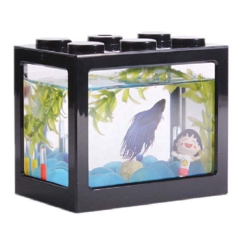 Mini small desktop transparent acrylic plastic block goldfish fish tank Color building block plastic aquarium creative fish tank