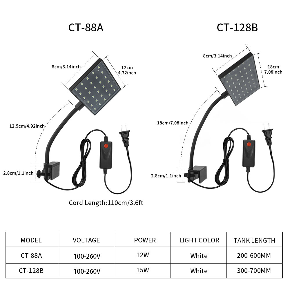 Led Aquarium Lights For Live Plant Tank 12W 15W Clip Lamp