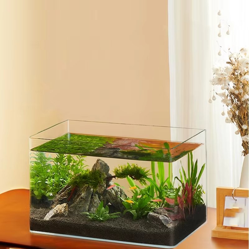 Clear Glass Aquarium Desktop Ecological Aquatic Plant Tank Night Light Fish Tank