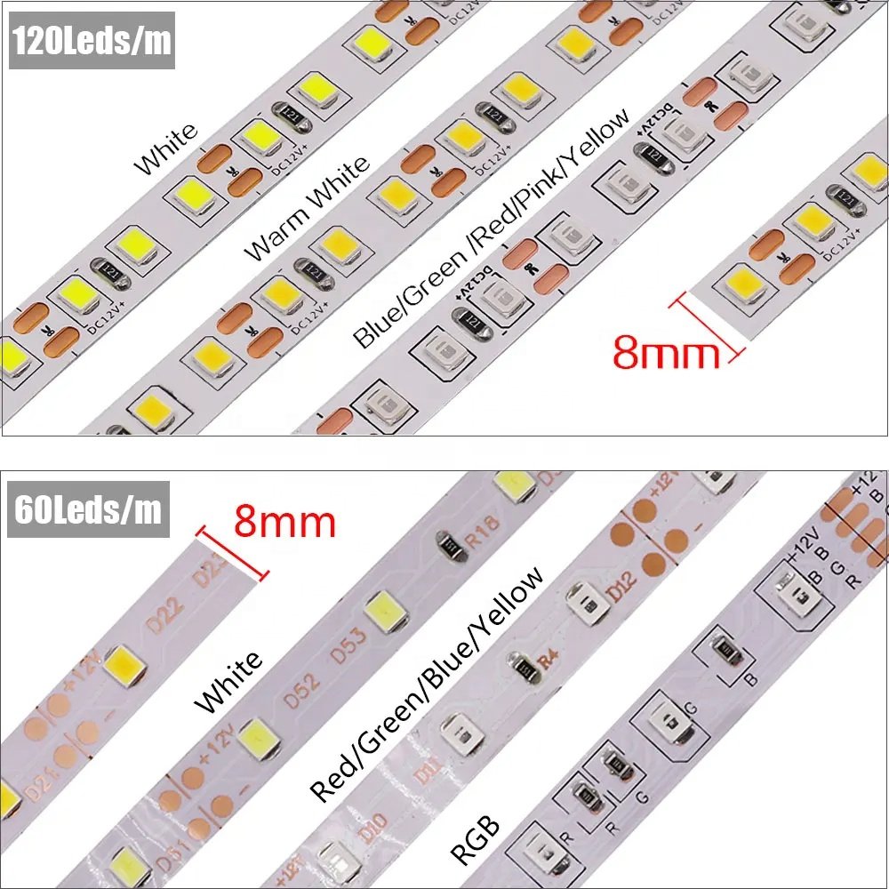 High Quality Flexible rgb led strip light SMD5050 12v 24v 60 120LED high lumens IP65 rgbw rgbww Smart light strip Ambient strip