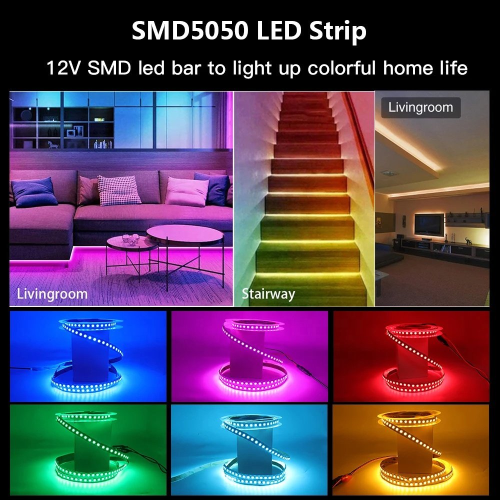 High Quality Flexible rgb led strip light SMD5050 12v 24v 60 120LED high lumens IP65 rgbw rgbww Smart light strip Ambient strip