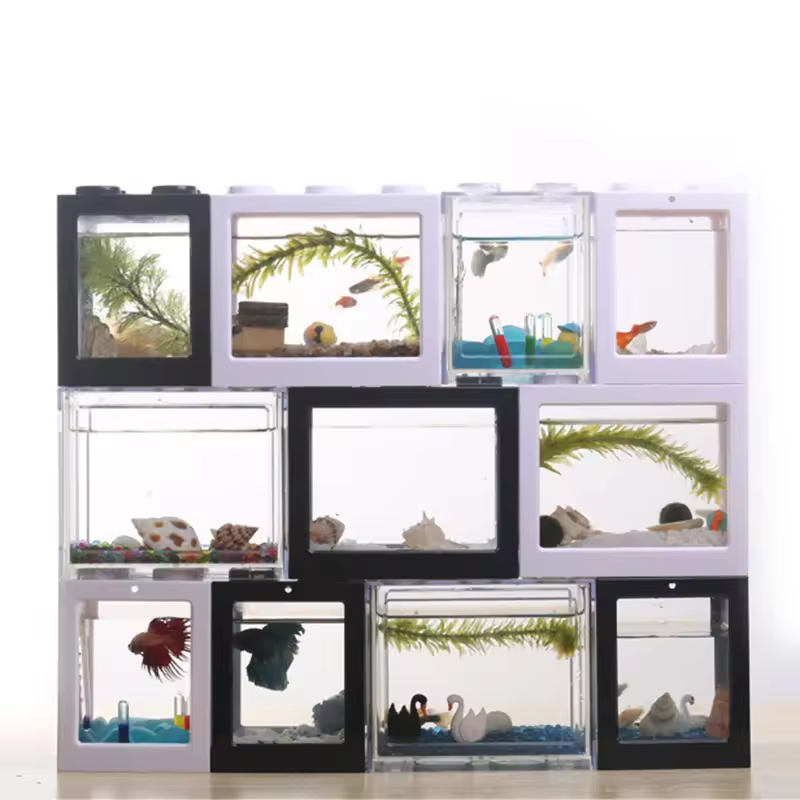 Office Acrylic Small Ecological Creative DIY Desktop Plastic Small Fish Tank Coffee Table Mini Betta Fish Tank Aquarium