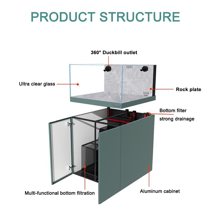 Ultra white glass fish tank with aquarium filter system and LED light Saltwater freshwater Aquarium wholesale fish tank