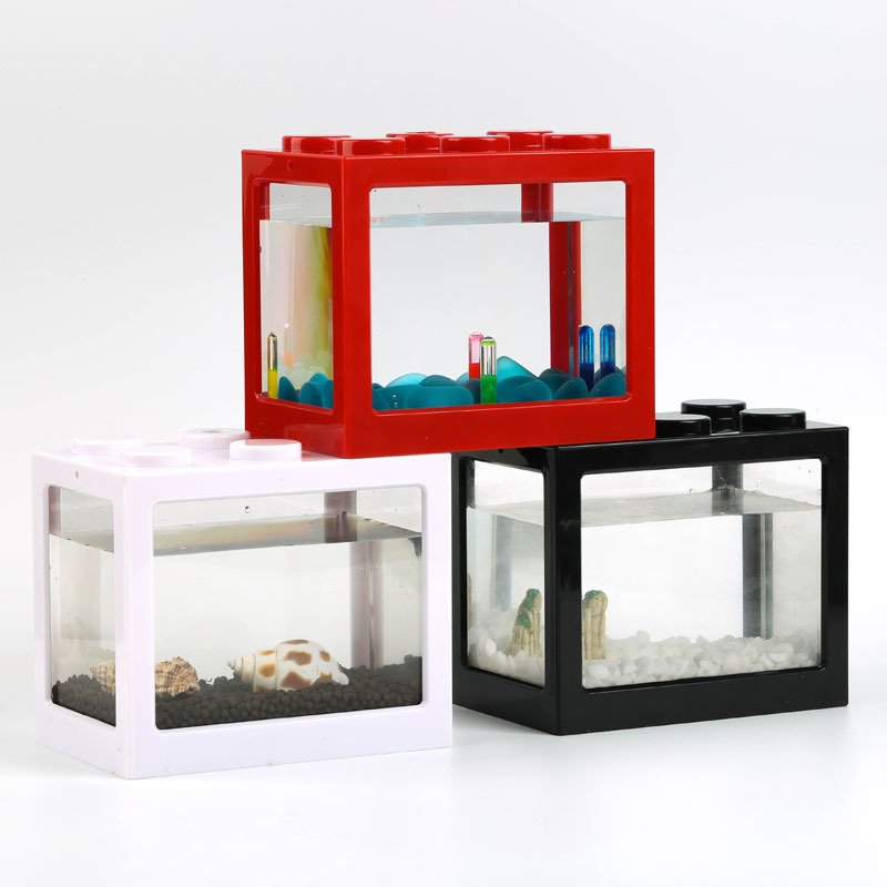 Mini Aquarium Betta Fish Tank Transparent with Usb Led Lighting Small Aquarium Office Box Packaging Plastic 10 Colors 2 Pcs 200g