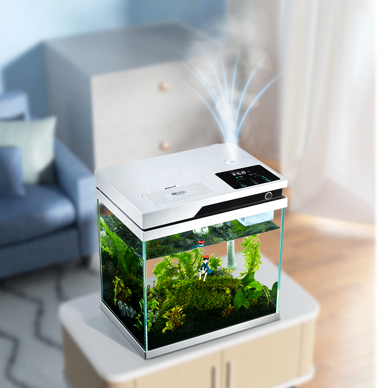 Yee Automatic Feeding Smart Small Fish Tank Ultra white clear Glass smart Aquarium with Filter and LED Light
