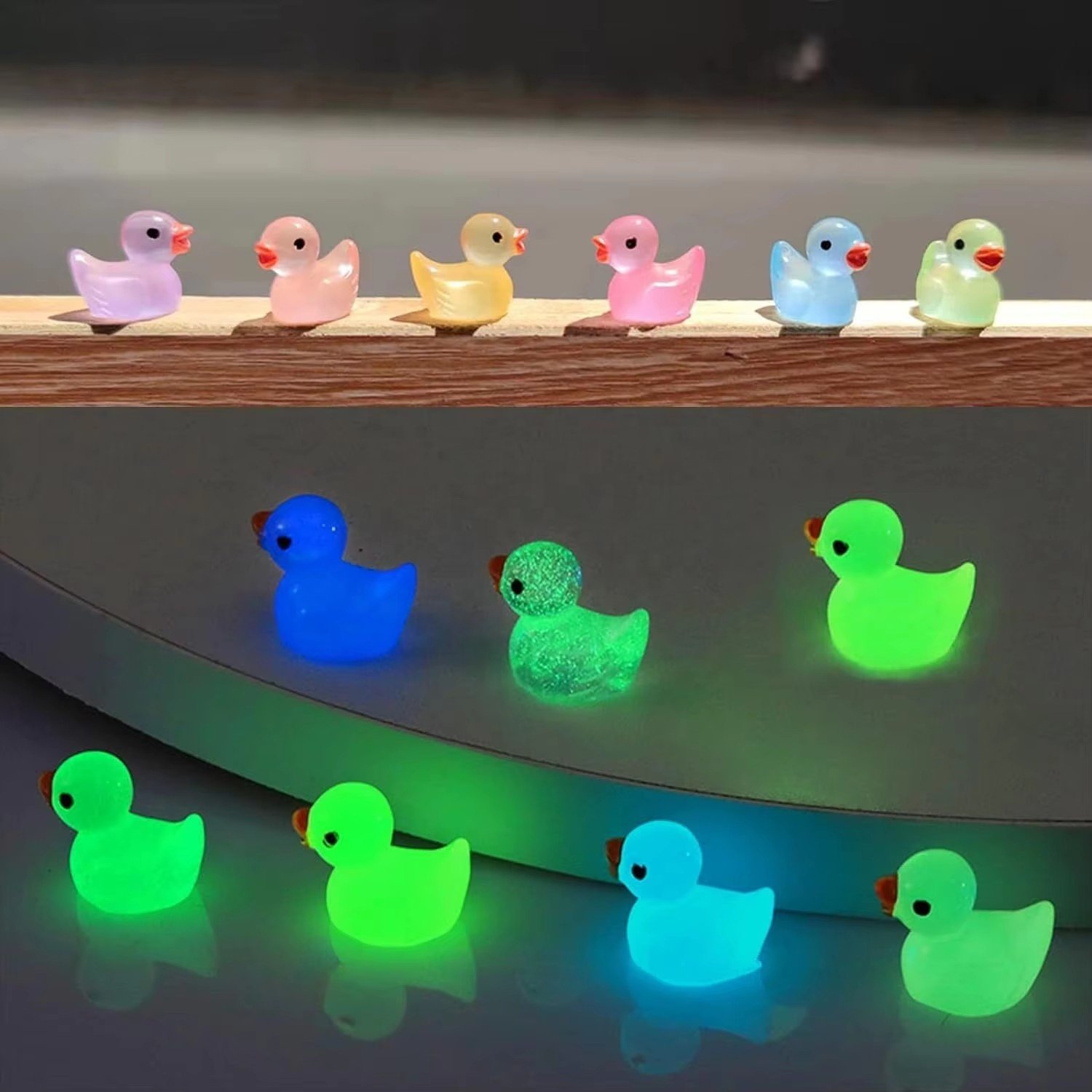 yuwei Micro Garden Landscape Aquarium Dollhouse Ornament Miniature Tiny Glow in The Dark Ducks Luminous Mini Resin Ducks