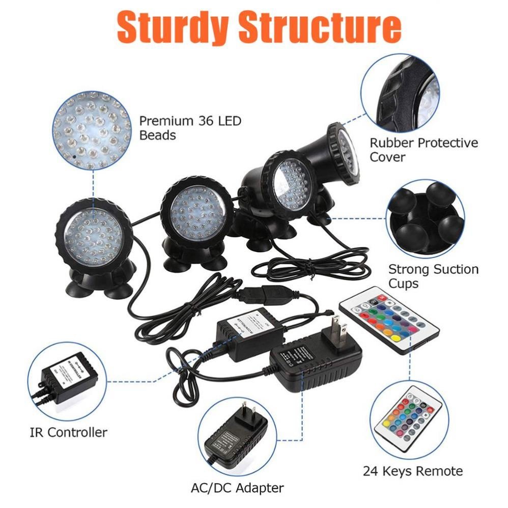 36 LED RGB Submersible Pond Spotlight Remote Control Garden Landscape Lawn Light Outdoor Underwater Fountain Pool Aquarium Lamp