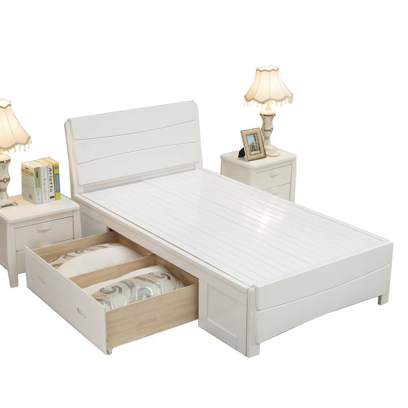 1.35 White solid wood bed 1.2 meters single small apartment, household air pressure high box storage 90cm cm per cm 1 meter 2 width 8