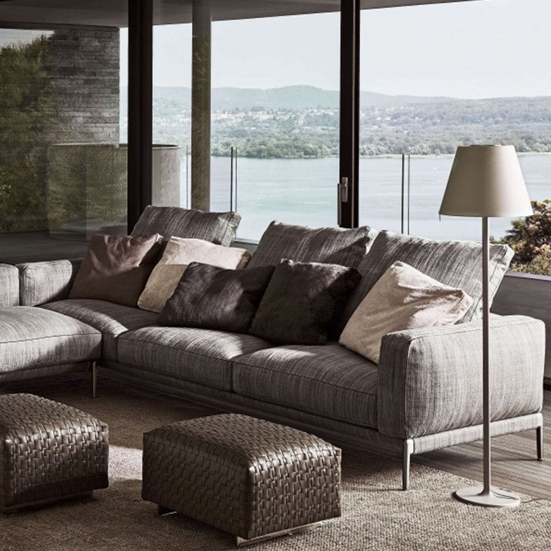 Italian light luxury small family corner combination full leather fabric living room sofa