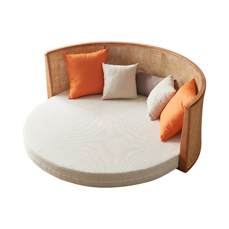 Bali Asian Japanese style modern solid wood frame with rattan living room sofa bed round cheap shape sofabed for hotel apartment