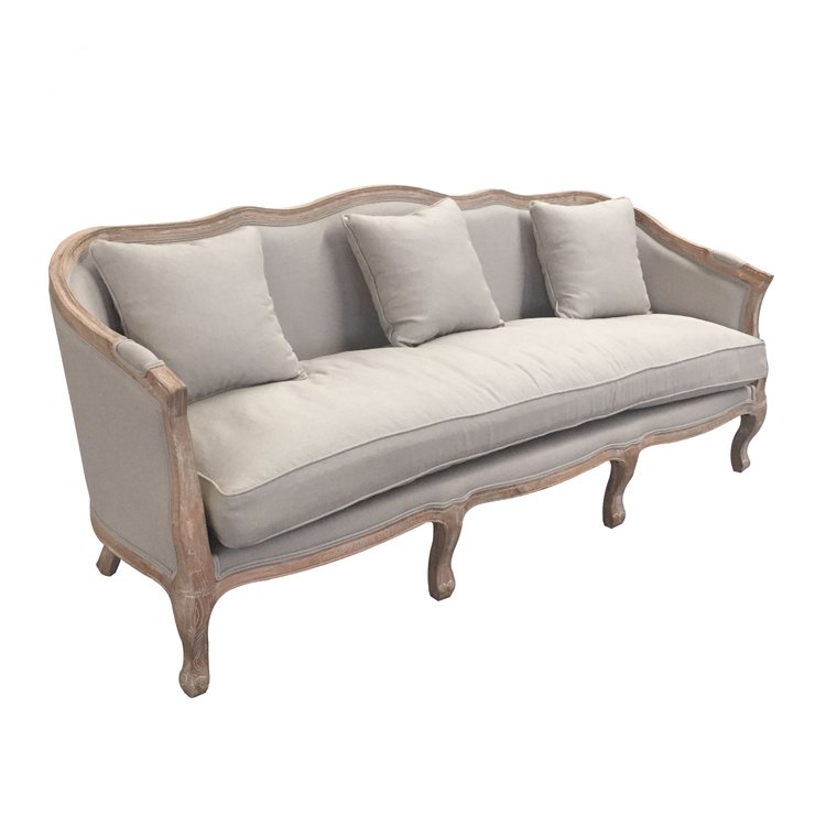 MRS WOODS Luxury French style white tufted upholstered sofa with oak legs