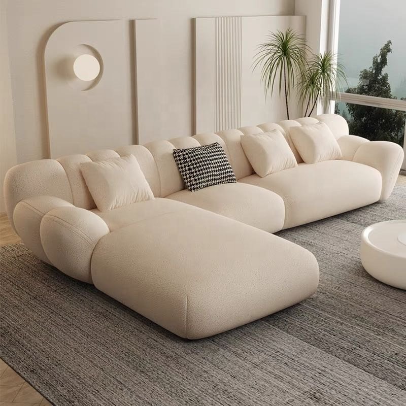 Maxky French Retro Cream Petal Sofa Light Luxury Home Furniture Living Room Straight Row Marshmallow Milk Velvet Sofa