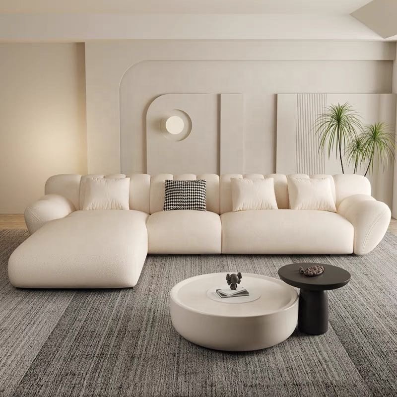 Maxky French Retro Cream Petal Sofa Light Luxury Home Furniture Living Room Straight Row Marshmallow Milk Velvet Sofa