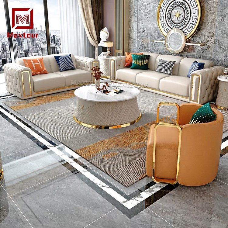 Home European Luxury Leather Living Room Sofas 1+2+3 Seater Sectional Sofa Set Living Room Furniture