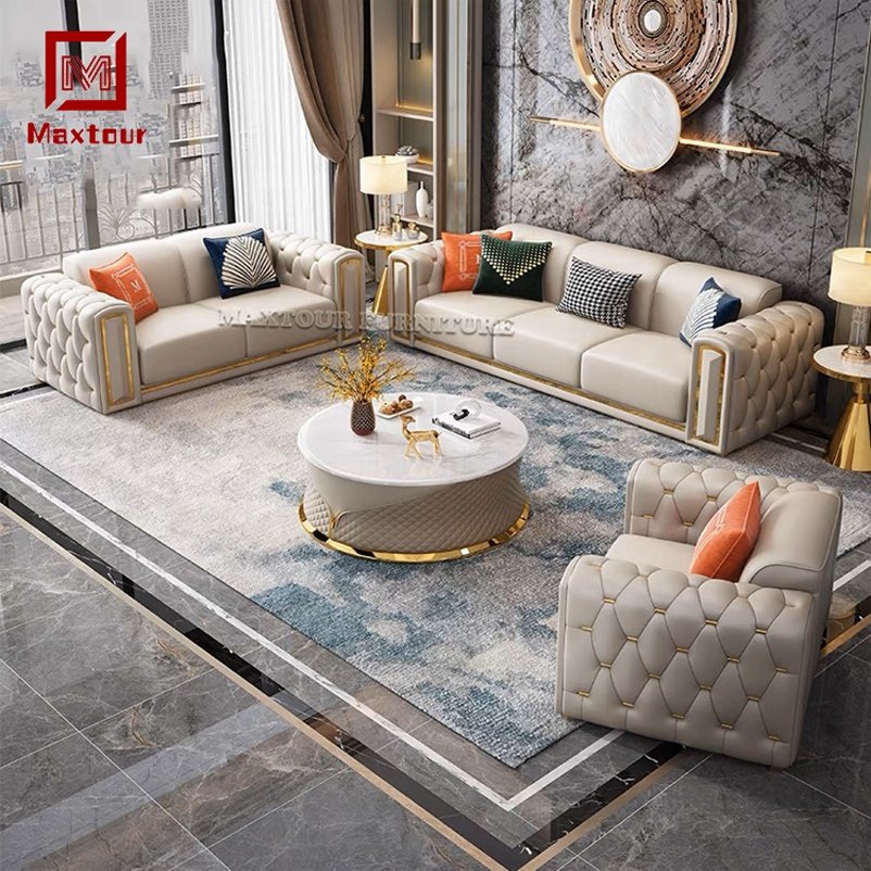 Home European Luxury Leather Living Room Sofas 1+2+3 Seater Sectional Sofa Set Living Room Furniture