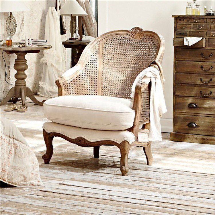 Factory direct sales French style solid wood oak rattan single sofa chair Living room Coffee shop Clothing shop Leisure chair