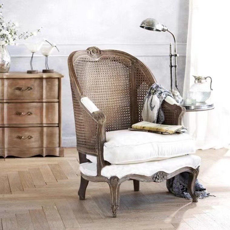 Factory direct sales French style solid wood oak rattan single sofa chair Living room Coffee shop Clothing shop Leisure chair