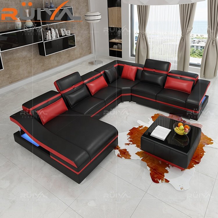 Wholesale price dark brown sectional sofa couch living room sofa furniture sofa with LED light