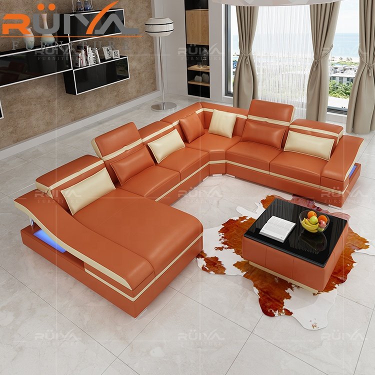 Wholesale price dark brown sectional sofa couch living room sofa furniture sofa with LED light
