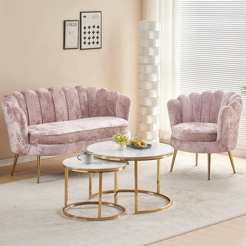 Shell Pink Velvet Multipurpose Unique Modern Style Loveseat Couch Living Room Sofa