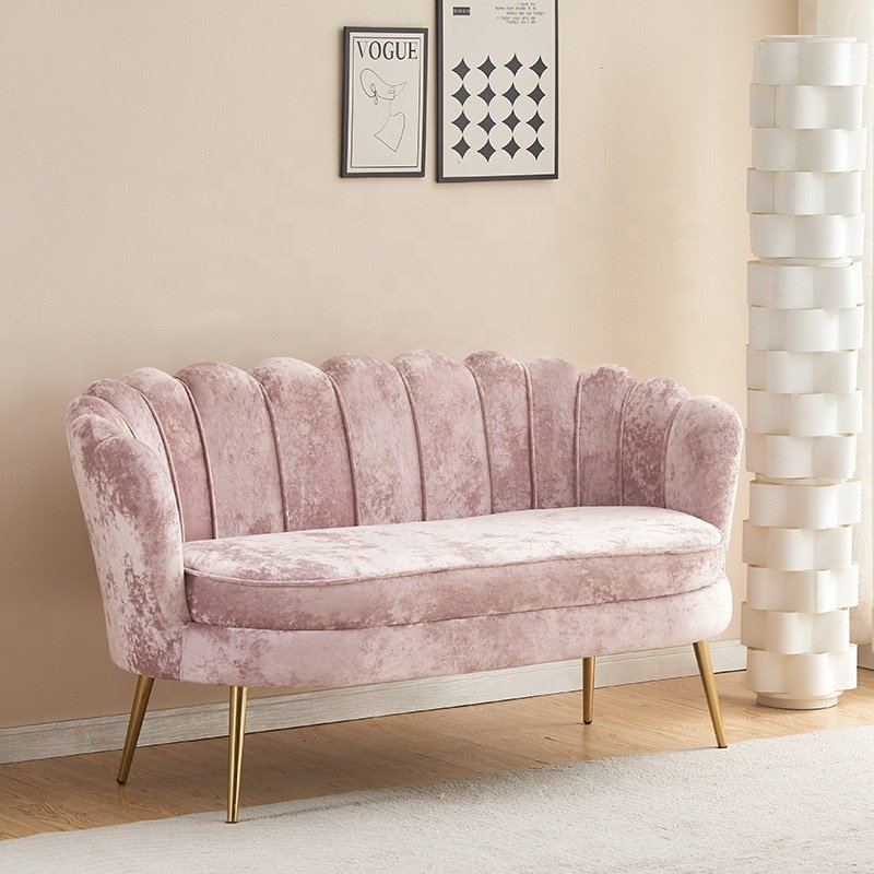 Shell Pink Velvet Multipurpose Unique Modern Style Loveseat Couch Living Room Sofa