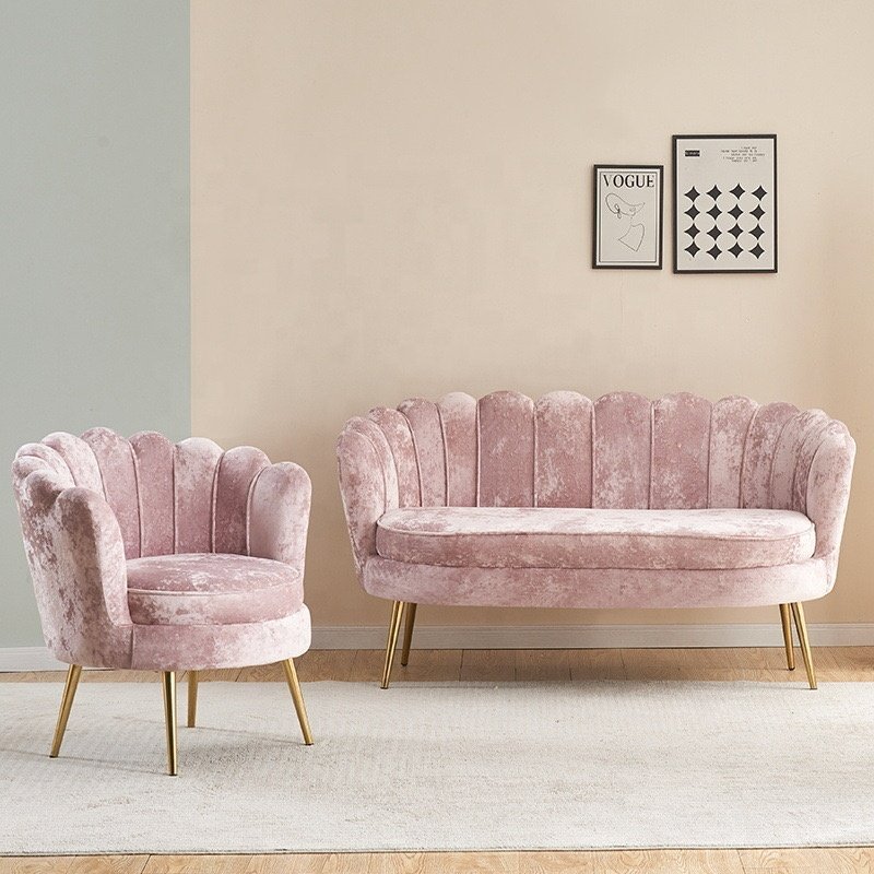 Shell Pink Velvet Multipurpose Unique Modern Style Loveseat Couch Living Room Sofa