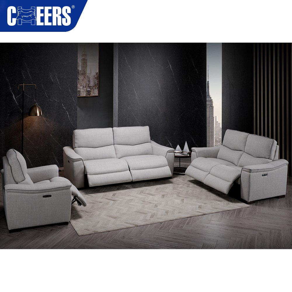 MANWAH CHEERS Euro Hot-selling Skin-friendly Fabric Upholstered Power Large 2 seat Reclining Living Room Sofa