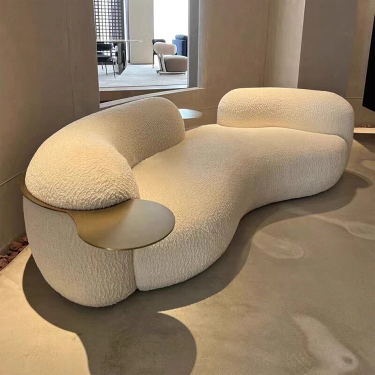 Three-person Sofa Modern Light Nordic Style Curved Velvet Sofa Commercial Hotel Furniture And Living Room Sofa Set
