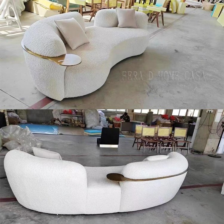 Three-person Sofa Modern Light Nordic Style Curved Velvet Sofa Commercial Hotel Furniture And Living Room Sofa Set