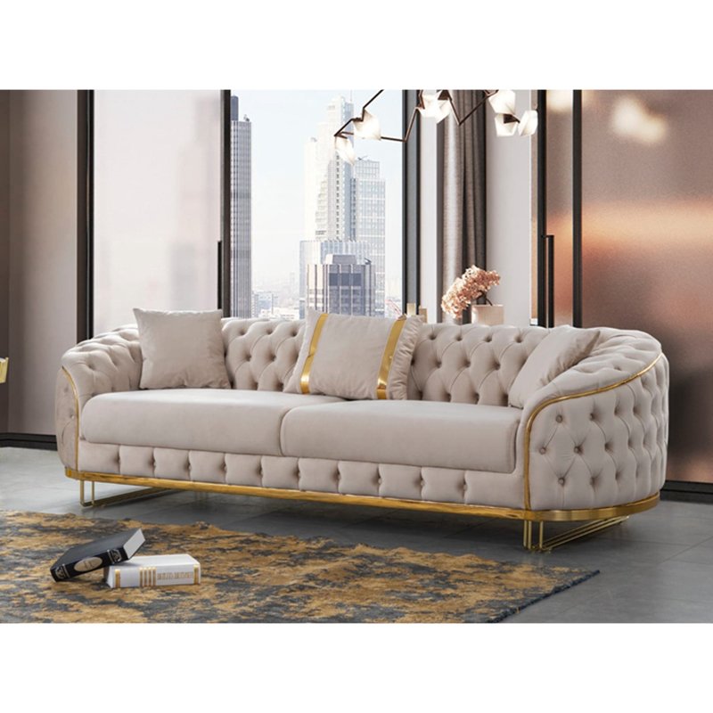 Winforce 123 Seater I Shape Elegant Living Room Sofa Couches Italian Velvet Sofa With Metal Leg Luxury Modern Sofa Set Furniture