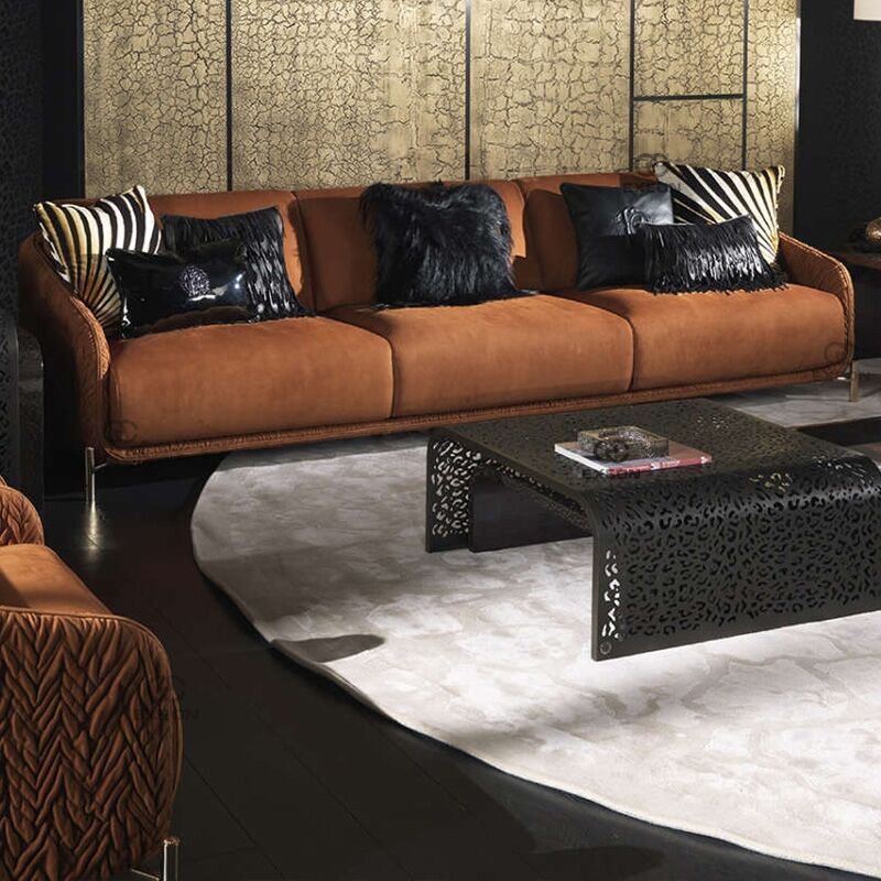 Modern Fabric Sectional Luxury Lounge Set Living Room Sofas Furniture Orange European 2 Seater Sofa