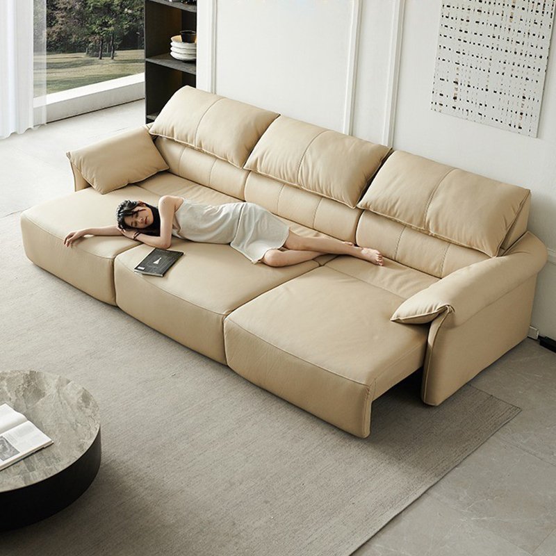 Italian Elephant Ears Leather Sofa Smart Retractable Multifunctional Straight Row Living Room Sofas