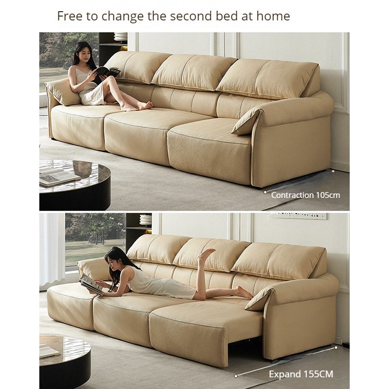 Italian Elephant Ears Leather Sofa Smart Retractable Multifunctional Straight Row Living Room Sofas