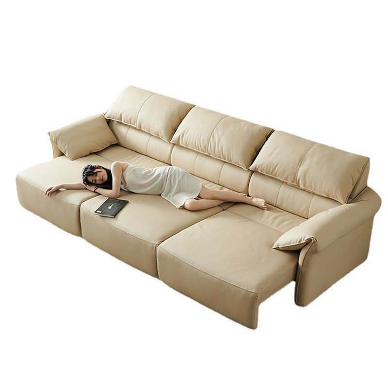 Italian Elephant Ears Leather Sofa Smart Retractable Multifunctional Straight Row Living Room Sofas