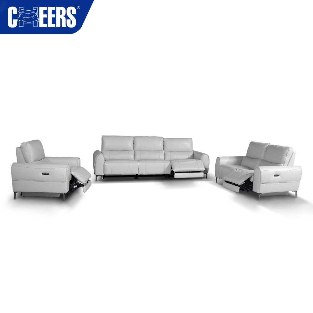 MANWAH CHEERS Modern White Real Leather Power Headrest Recliner Furniture Sectional Living Room Sofa With USB for Living Room