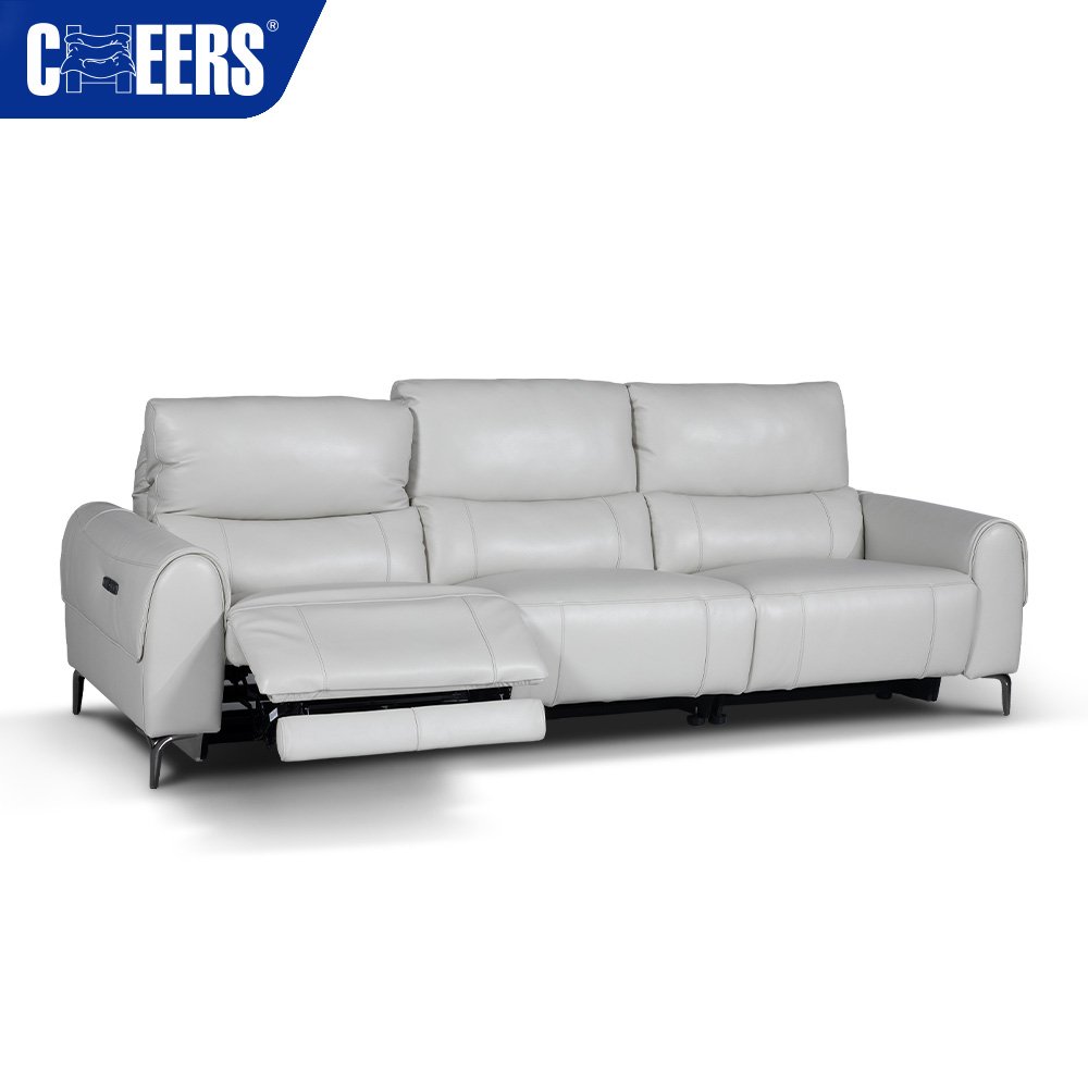 MANWAH CHEERS Modern White Real Leather Power Headrest Recliner Furniture Sectional Living Room Sofa With USB for Living Room