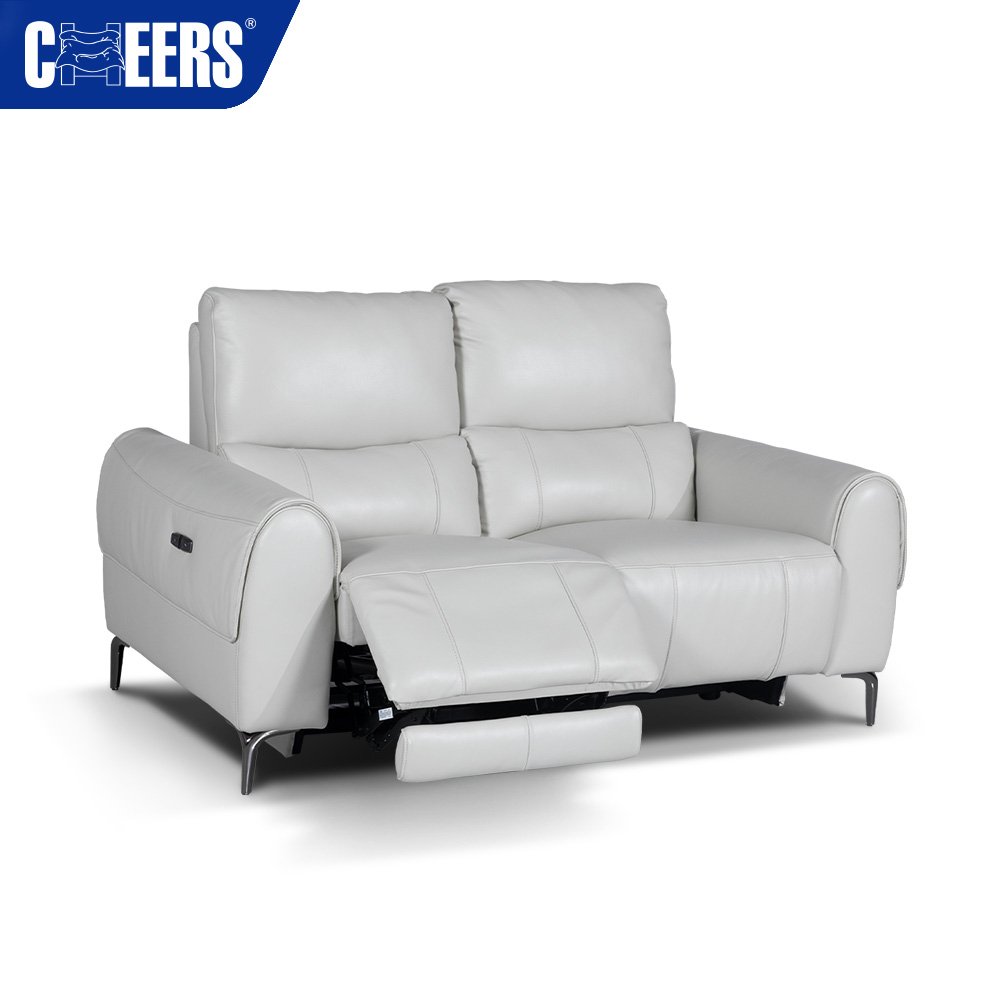MANWAH CHEERS Modern White Real Leather Power Headrest Recliner Furniture Sectional Living Room Sofa With USB for Living Room
