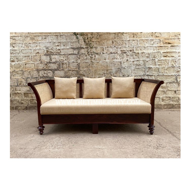 Made in India Premium Quality Best Selling Bedroom Living Room Sofa Mid Century Designer Wooden Rattan Cane Sofa with Cushion