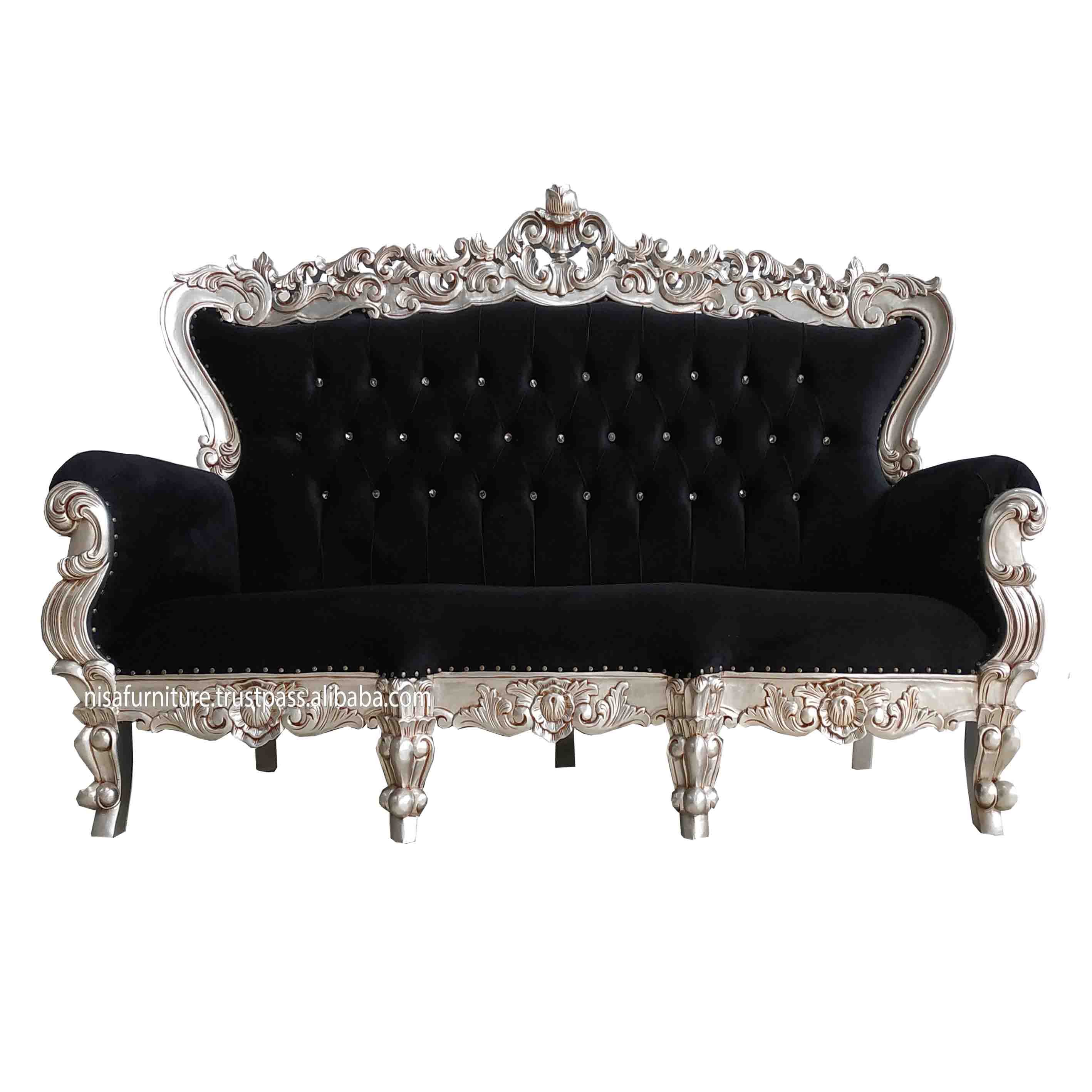 Silver Black Wooden French Rococo Baroque Living Room Sofas(old) Silver