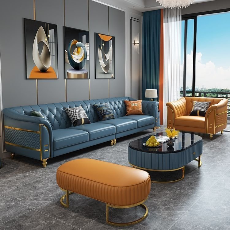 New Design Royal Luxury Sofa modern leather chesterfield Cost-effective Indoor Couch 1+2+3 living room sofas furniture
