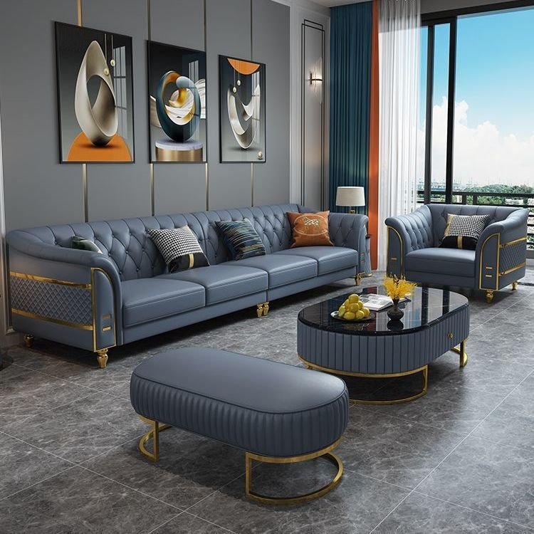 New Design Royal Luxury Sofa modern leather chesterfield Cost-effective Indoor Couch 1+2+3 living room sofas furniture