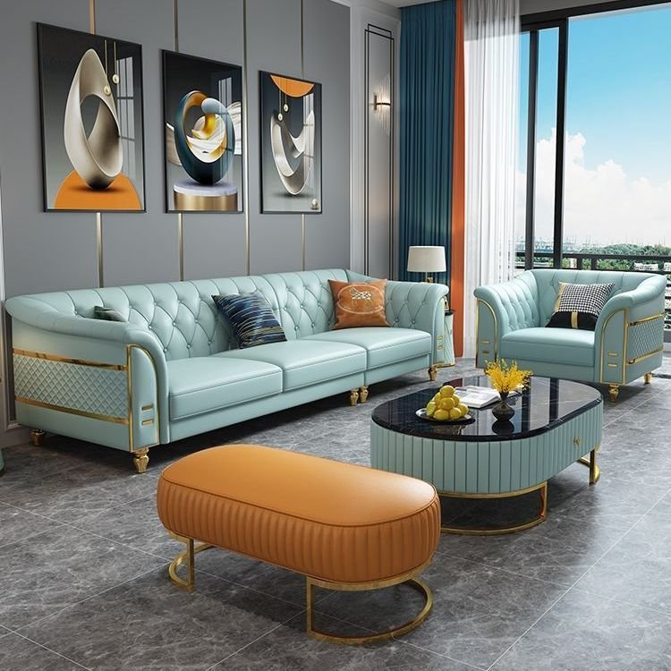 New Design Royal Luxury Sofa modern leather chesterfield Cost-effective Indoor Couch 1+2+3 living room sofas furniture