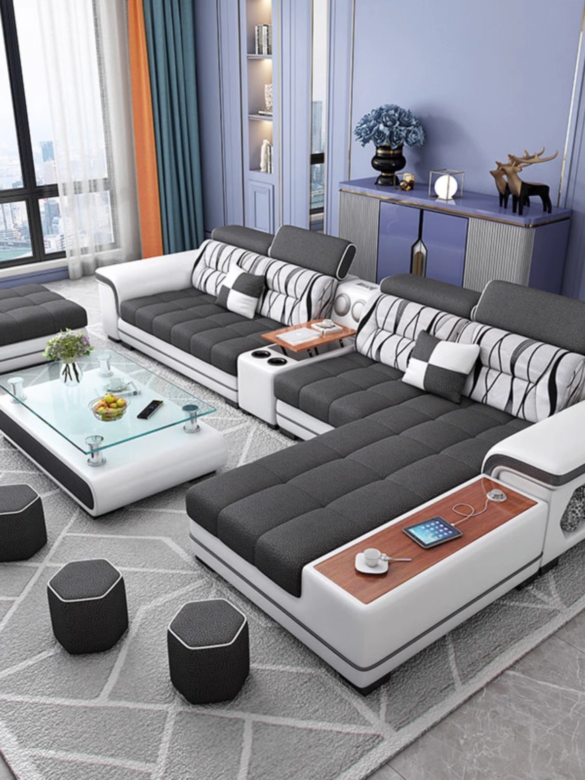7 Seater U Shaped Reclinable Couches Luxury leather couch Furniture Living Room Sofas