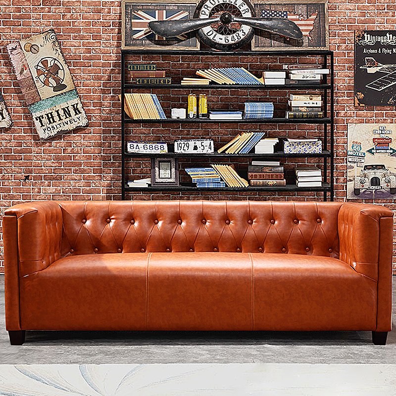 Modern Indoor Furniture Living Room Sofa Set Brown Leather Aviator Aluminum 1-3 Seats Home Sofas