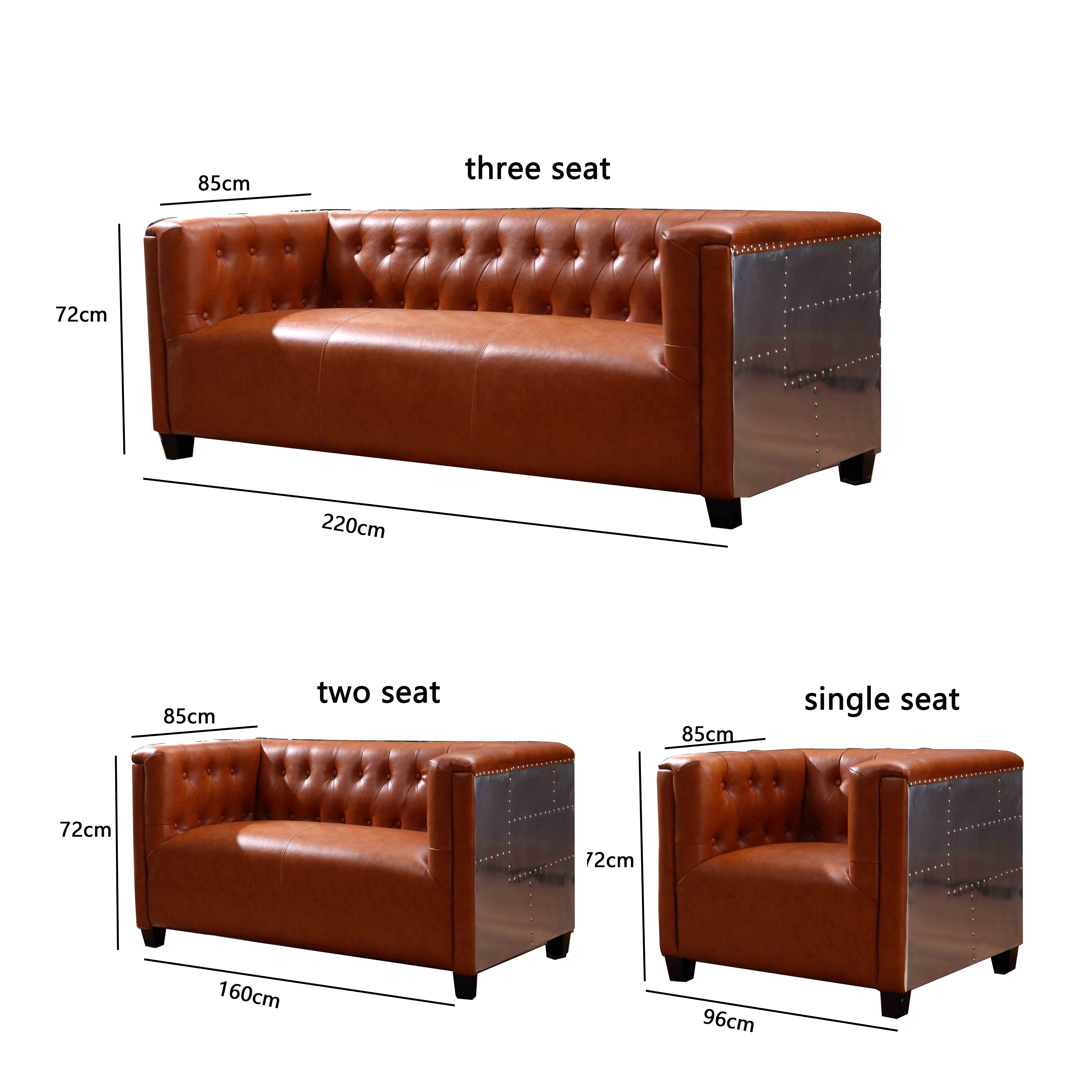 Modern Indoor Furniture Living Room Sofa Set Brown Leather Aviator Aluminum 1-3 Seats Home Sofas